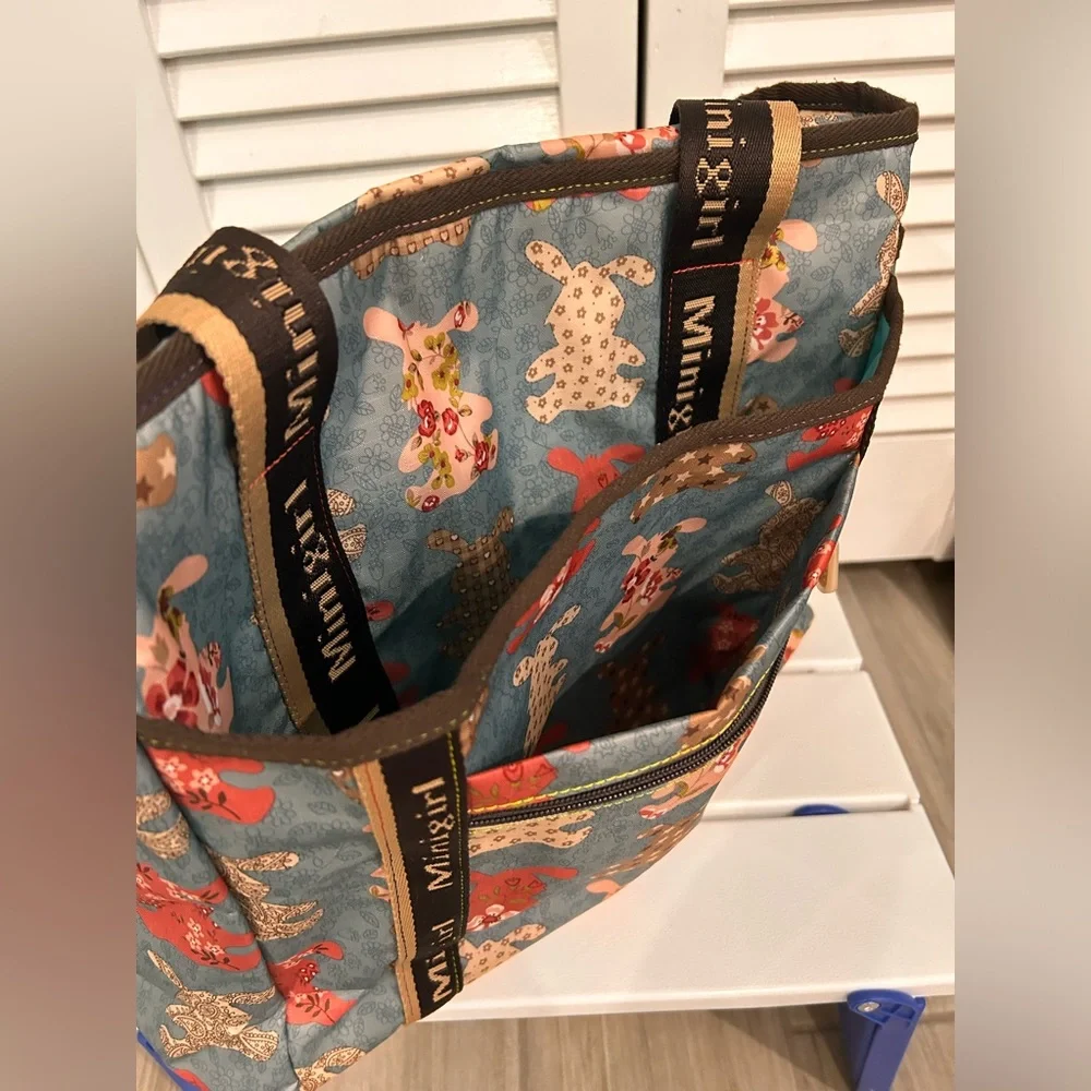 Minigirl tote bag/ diaper bag in adorable rabbit print
